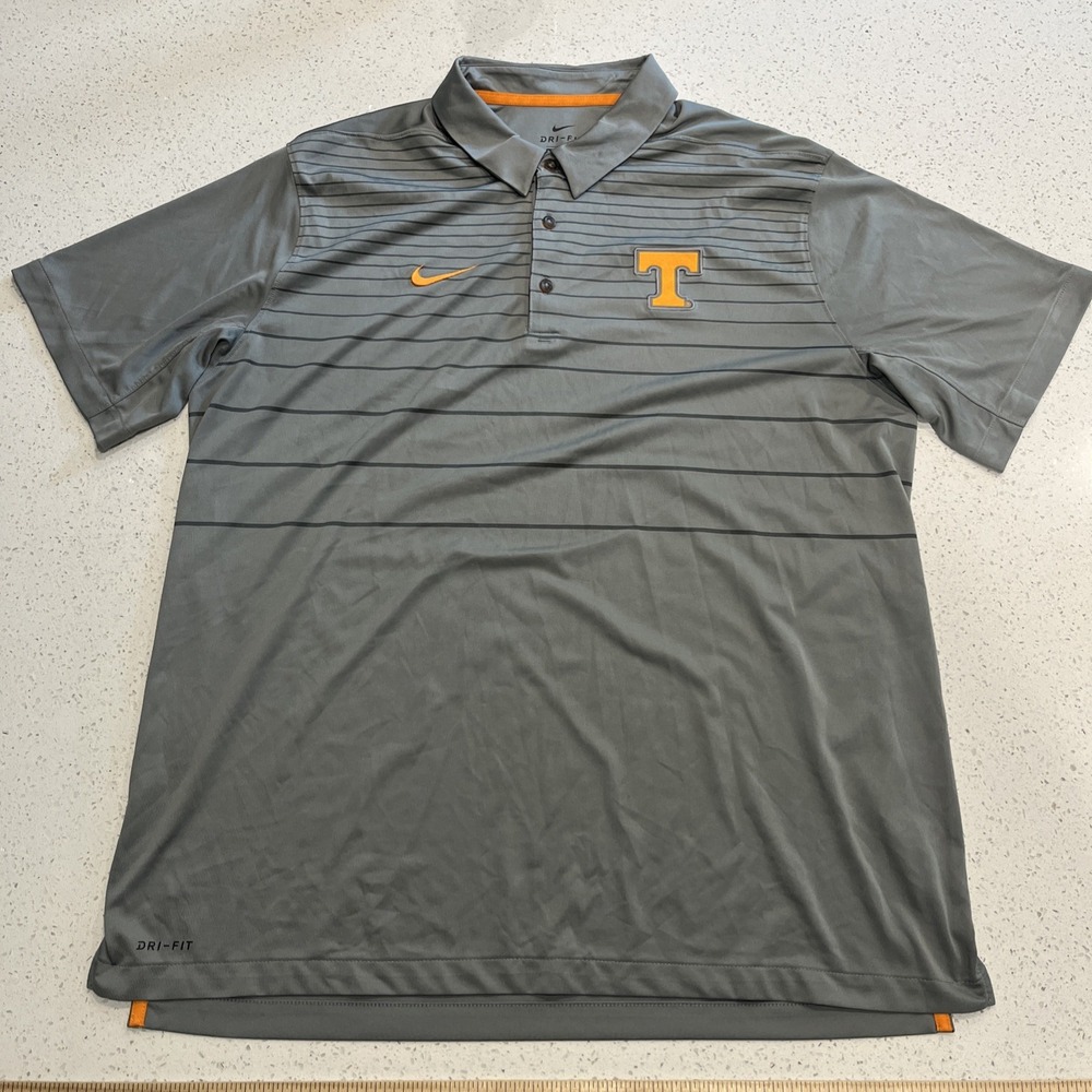 Tennessee Volunteers Nike Polo Shirt Mens XL Grey Dri-FIT Performance Stripe